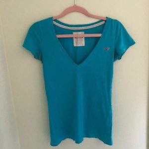 Turquoise Hollister V-Neck Tee